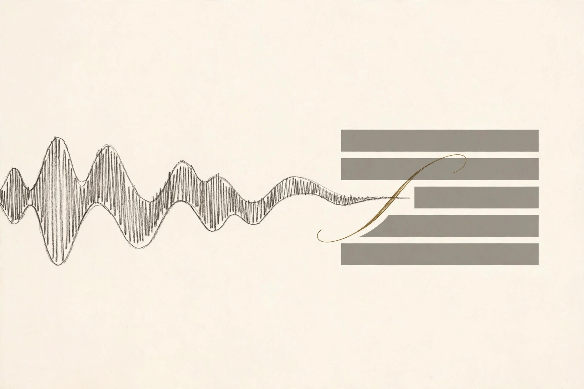 Illustration of a sound wave flowing into stacked caption bars with one correction swoosh